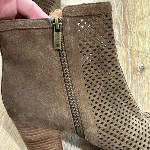 Lucky Brand Women's Lakyn Brown Leather Peep Toe Heeled Ankle Booties Sz 10 GUC - Picture 7 of 13